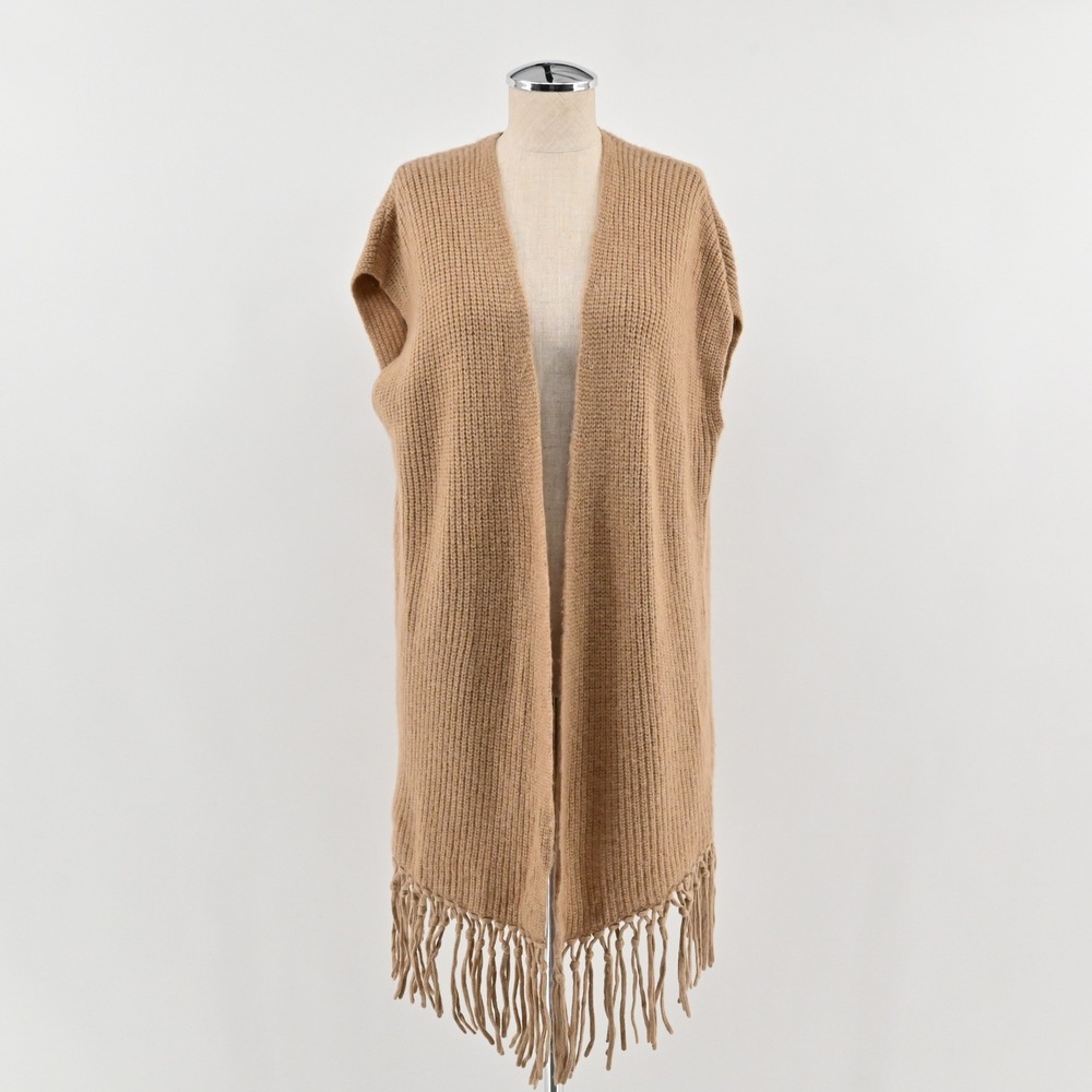 Calypso St Barth Fringe Cardigan Womens Size XS Tan Wool Alpaca Boho Rabbit Hair